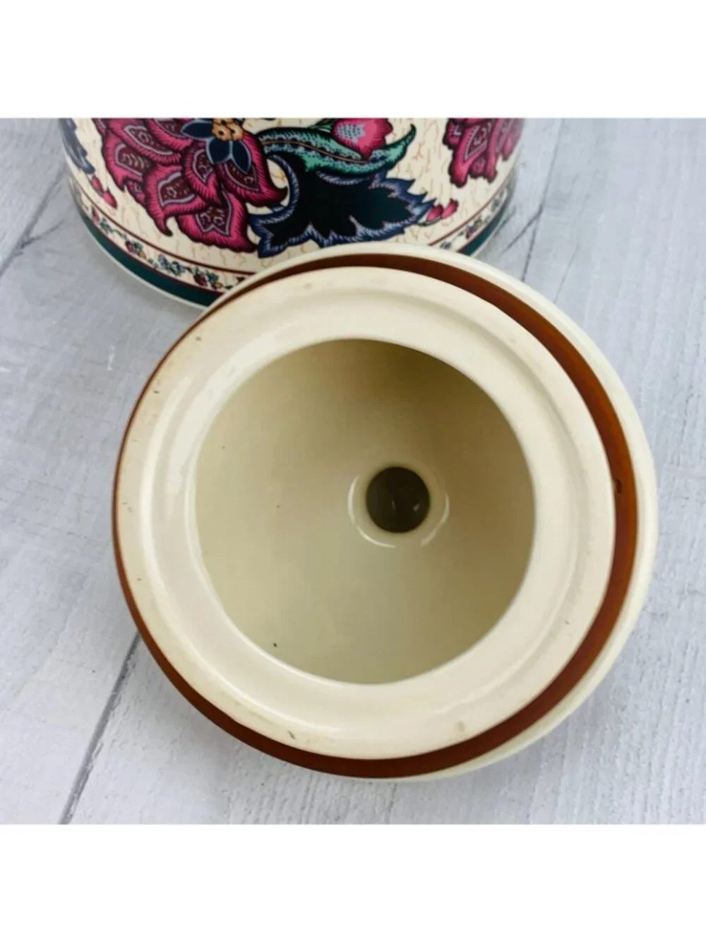 Preferred Stock PAISLEY GARDEN Floral Sprays Green Band Stoneware Flour Canister